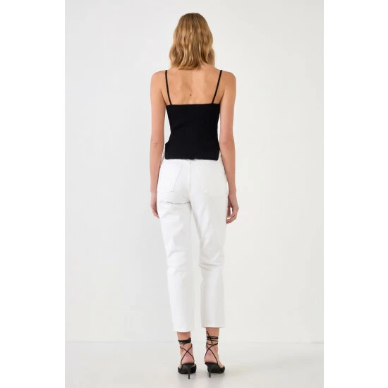 Endless Rose Elevated Corset Knit Cami Tops Ivory - Image 4