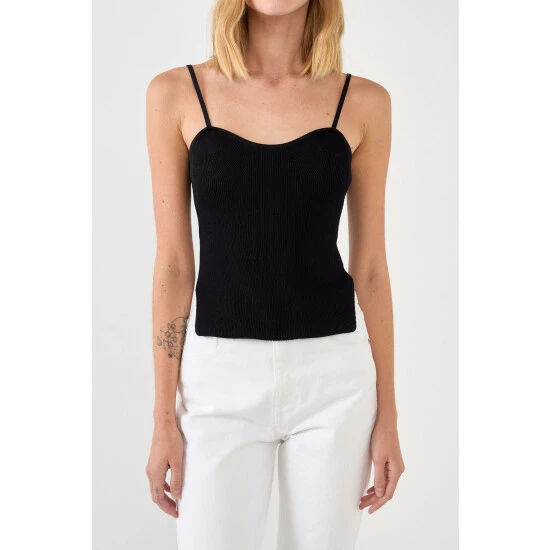 Endless Rose Elevated Corset Knit Cami Tops Ivory - Image 5