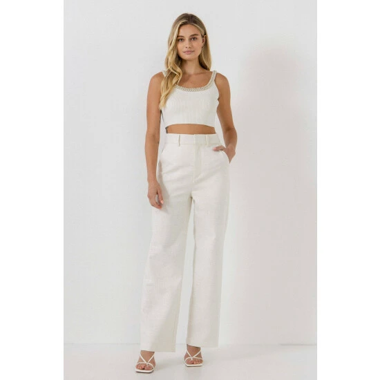 Endless Rose Trim Detailed Scoop Neck Top Tops White - Image 2