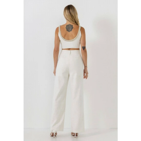 Endless Rose Trim Detailed Scoop Neck Top Tops White - Image 3