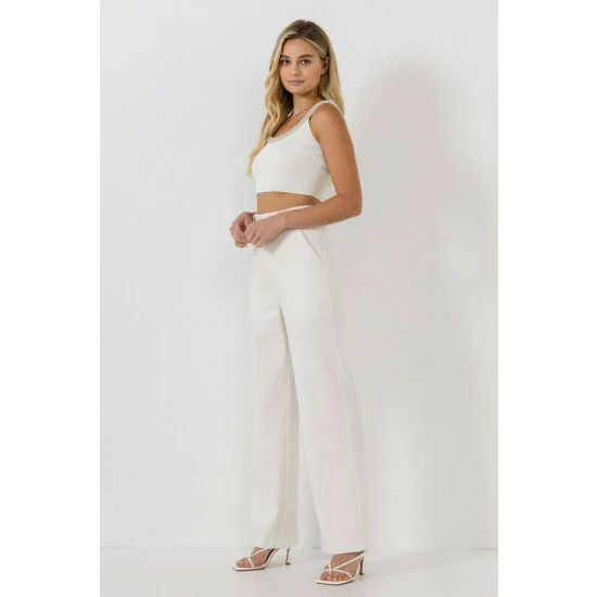 Endless Rose Trim Detailed Scoop Neck Top Tops White - Image 4