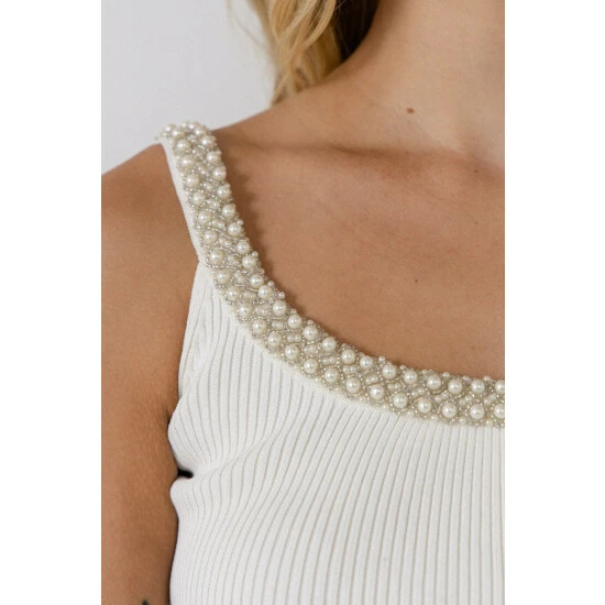 Endless Rose Trim Detailed Scoop Neck Top Tops White - Image 6