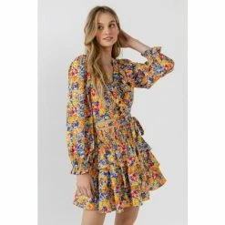 Endless Rose Front Wrap Floral Top Tops Blue