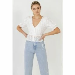 Endless Rose Texture Detail Button Down Top Tops White