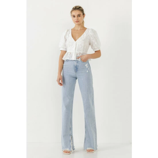 Endless Rose Texture Detail Button Down Top Tops White - Image 2