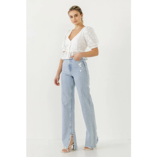 Endless Rose Texture Detail Button Down Top Tops White - Image 4