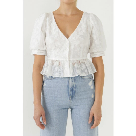 Endless Rose Texture Detail Button Down Top Tops White - Image 5