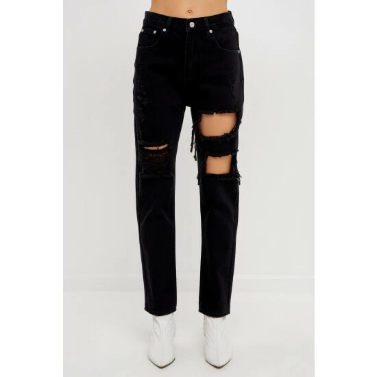 Endless Rose Cut Out Ripped Straight Leg Denim Jeans & Denim - Image 4