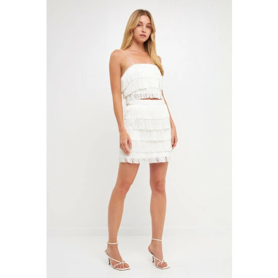 Endless Rose Fringe Tiered Mini Skirt Skirts White - Image 4
