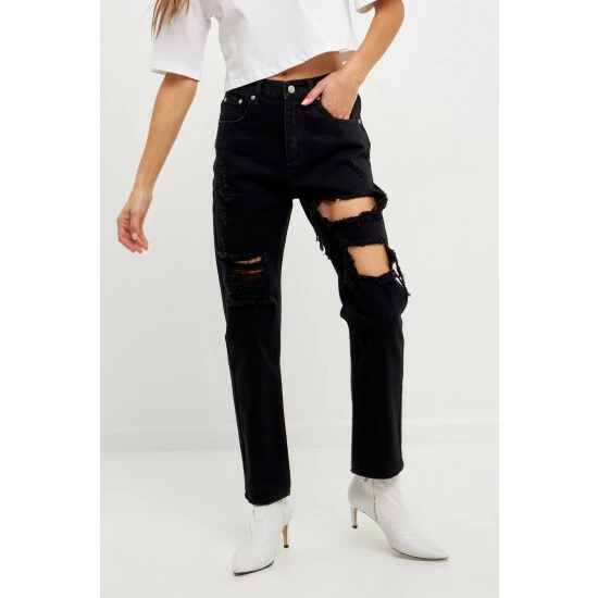 Endless Rose Cut Out Ripped Straight Leg Denim Jeans & Denim - Image 5