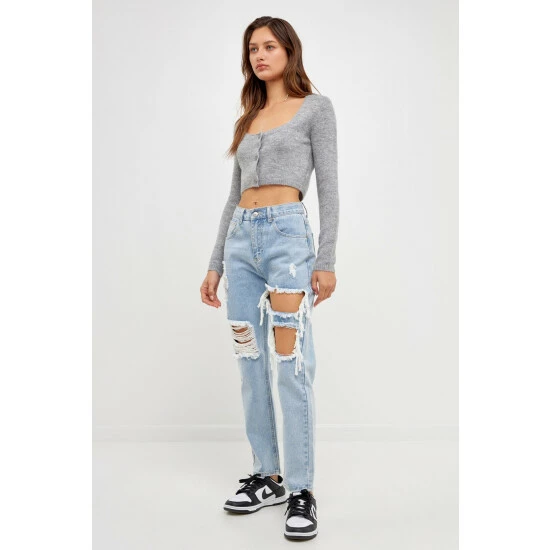 Endless Rose Cut Out Ripped Straight Leg Denim Jeans & Denim - Image 7