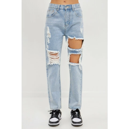 Endless Rose Cut Out Ripped Straight Leg Denim Jeans & Denim - Image 9