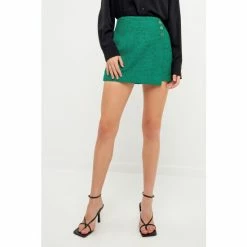 Endless Rose Tweed Three Button Fitted Skirt Skirts Green