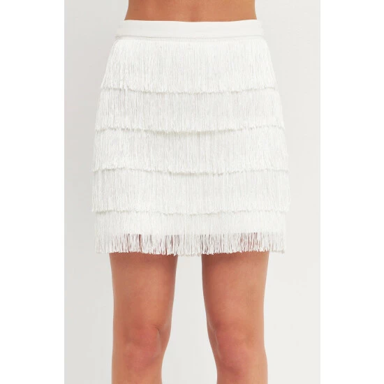 Endless Rose Fringe Tiered Mini Skirt Skirts White - Image 5
