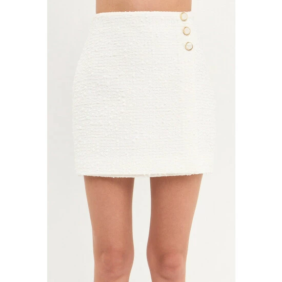 Endless Rose Tweed Three Button Fitted Skirt Skirts Green - Image 9