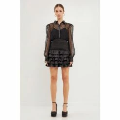 Endless Rose Embroidered Mesh See Through Blouse Tops Black