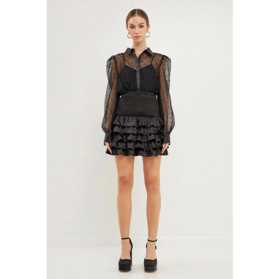 Endless Rose Embroidered Mesh See Through Blouse Tops Black