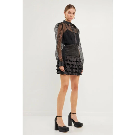 Endless Rose Embroidered Mesh See Through Blouse Tops Black - Image 2