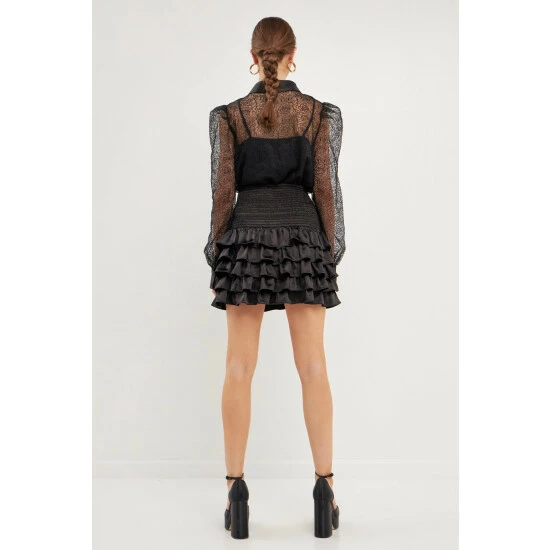 Endless Rose Embroidered Mesh See Through Blouse Tops Black - Image 3