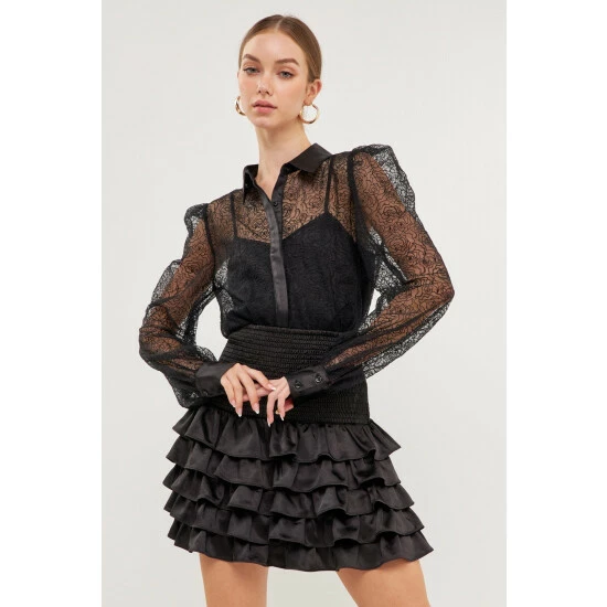 Endless Rose Embroidered Mesh See Through Blouse Tops Black - Image 4