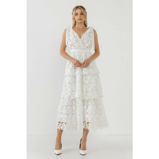 Endless Rose Shoulder Strap Detailed Tiered Midi Dress Dresses White - Image 2
