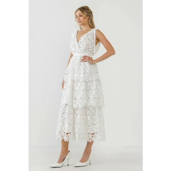 Endless Rose Shoulder Strap Detailed Tiered Midi Dress Dresses White - Image 3