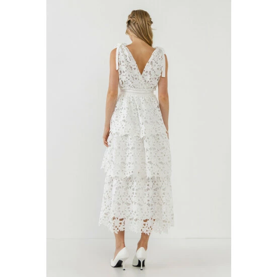 Endless Rose Shoulder Strap Detailed Tiered Midi Dress Dresses White - Image 4