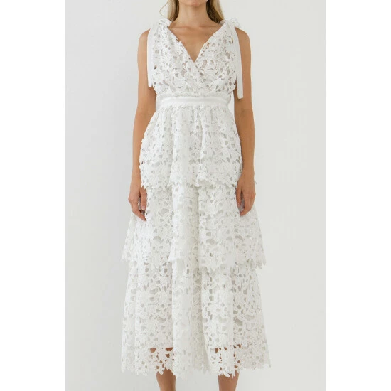 Endless Rose Shoulder Strap Detailed Tiered Midi Dress Dresses White - Image 5