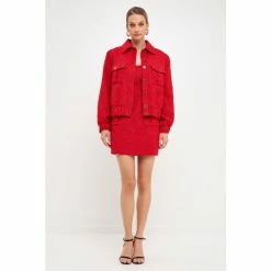 Endless Rose Double Pocket Tweed Jacket Coats, Jackets & Blazers Red