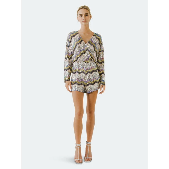 Endless Rose Chevron Sequins Wrapped Romper Jumpsuits & Rompers Multi - Image 2