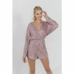 Endless Rose Front Wrap Sequins Romper Jumpsuits & Rompers Blue Combo