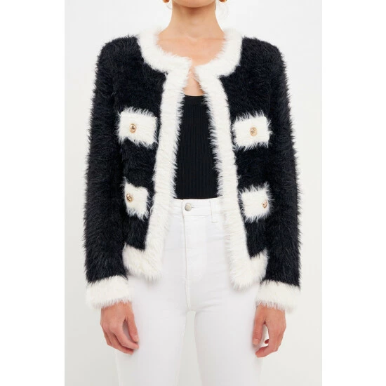 Endless Rose Shank Button With Color Block Cardigan Sweatshirts & Sweaters Fuchsia Combo - Image 5