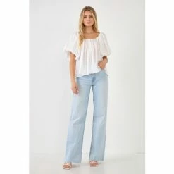 Endless Rose Pleated Puff Sleeve Top - White And Yellow Tops -Endless Rose Shop unnamed file 1305