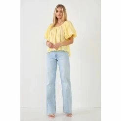 Endless Rose Pleated Puff Sleeve Top - White And Yellow Tops -Endless Rose Shop unnamed file 1312