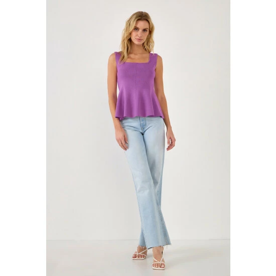 Endless Rose Flare Detail Knit Tank Top Tops Purple - Image 6