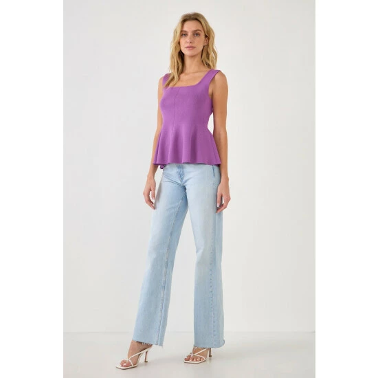 Endless Rose Flare Detail Knit Tank Top Tops Purple - Image 7