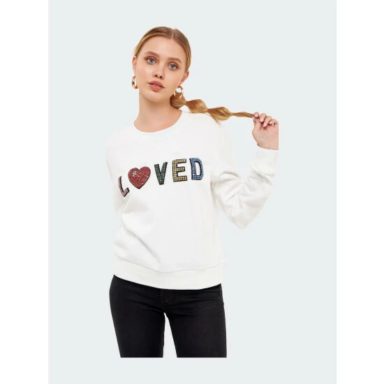 Endless Rose Embellishment Lettering Sweatshirt Sweatshirts & Sweaters White