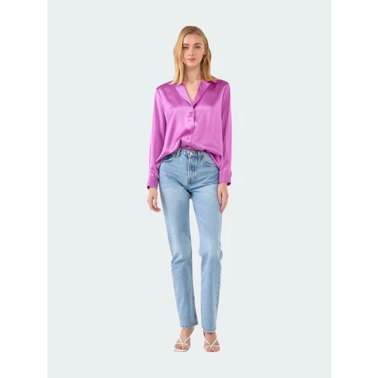 Endless Rose Classic Satin Over Shirt Tops