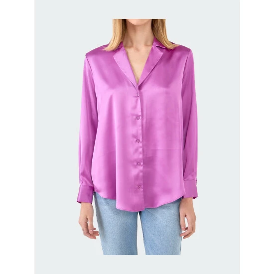 Endless Rose Classic Satin Over Shirt Tops - Image 2