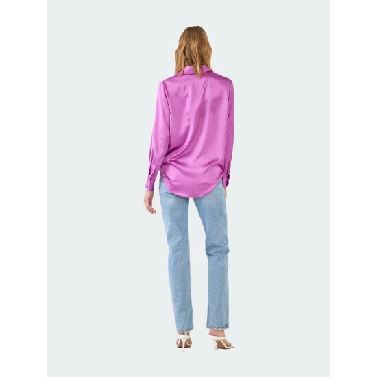 Endless Rose Classic Satin Over Shirt Tops - Image 4