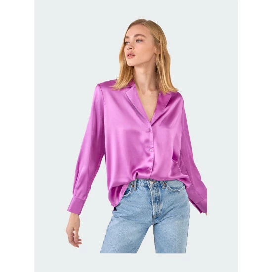 Endless Rose Classic Satin Over Shirt Tops - Image 5