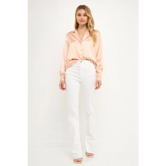 Endless Rose Classic Satin Over Shirt Tops - Image 10