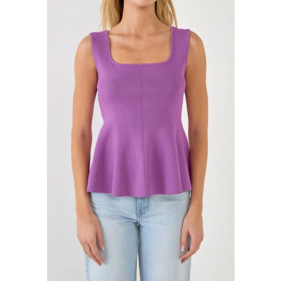 Endless Rose Flare Detail Knit Tank Top Tops Purple - Image 9