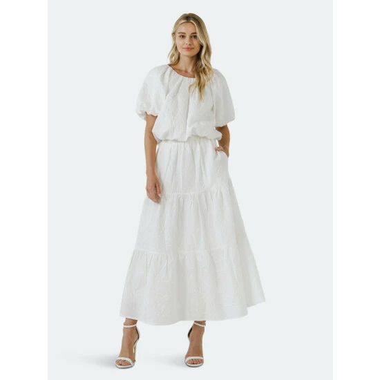 Endless Rose Floral Texture Puff Cropped Top Tops White - Image 2