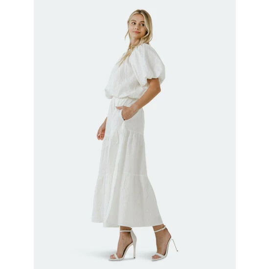 Endless Rose Floral Texture Puff Cropped Top Tops White - Image 3