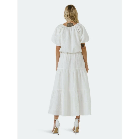 Endless Rose Floral Texture Puff Cropped Top Tops White - Image 4