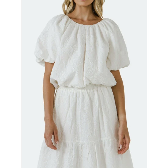 Endless Rose Floral Texture Puff Cropped Top Tops White - Image 5