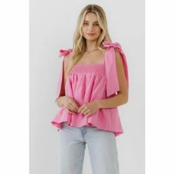 Endless Rose Bow Tie Flounce Top Tops Pink
