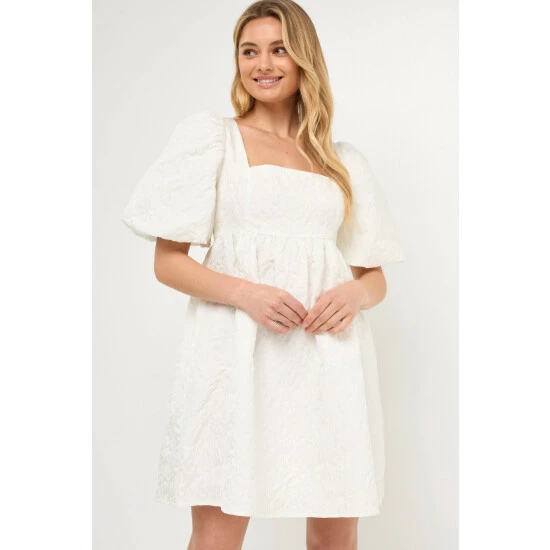 Endless Rose Open Back Floral Jacquard Puff Dress Dresses White 1 Endless Rose Open Back Floral Jacquard Puff Dress Dresses White