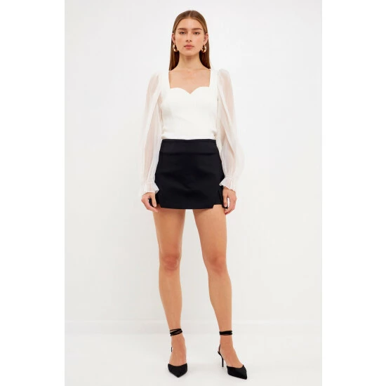 Endless Rose Organza Sleeve Knit Top Tops White